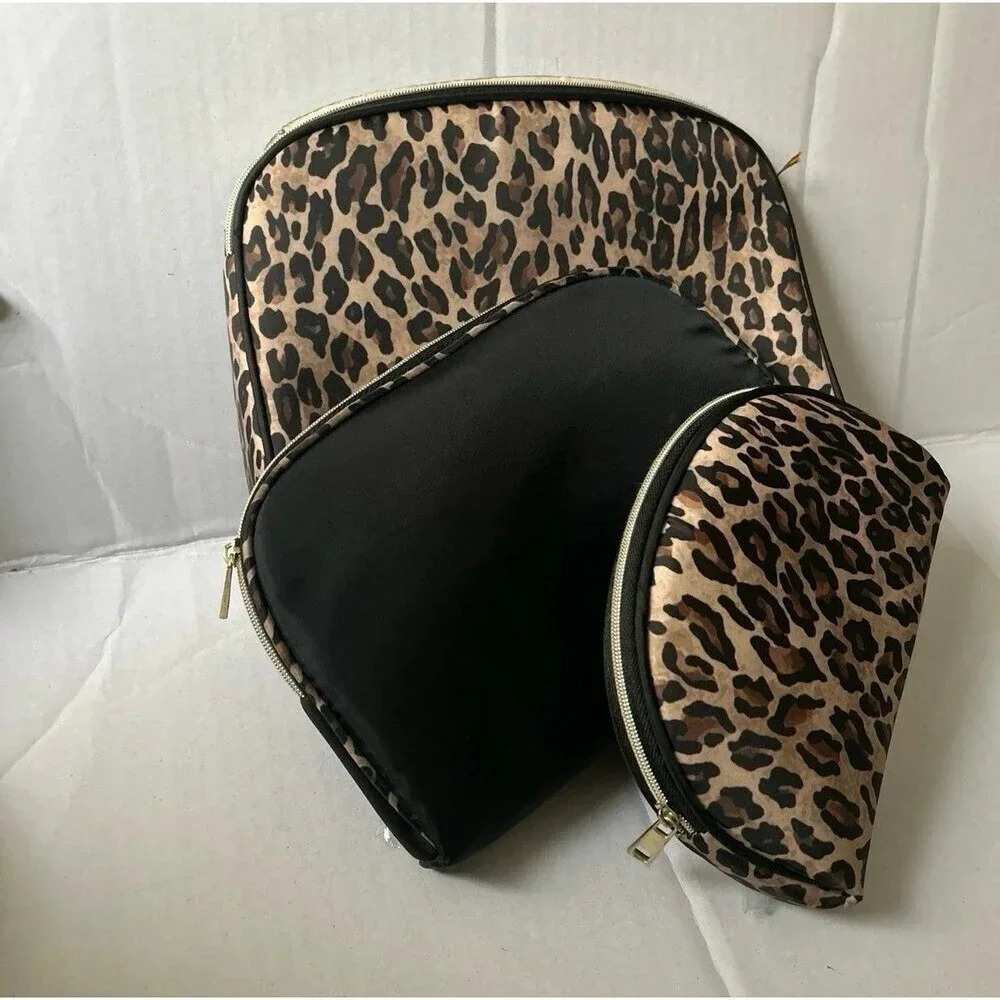 Once Upon A Rose Leopard print 3 Piece Cosmetic Bag